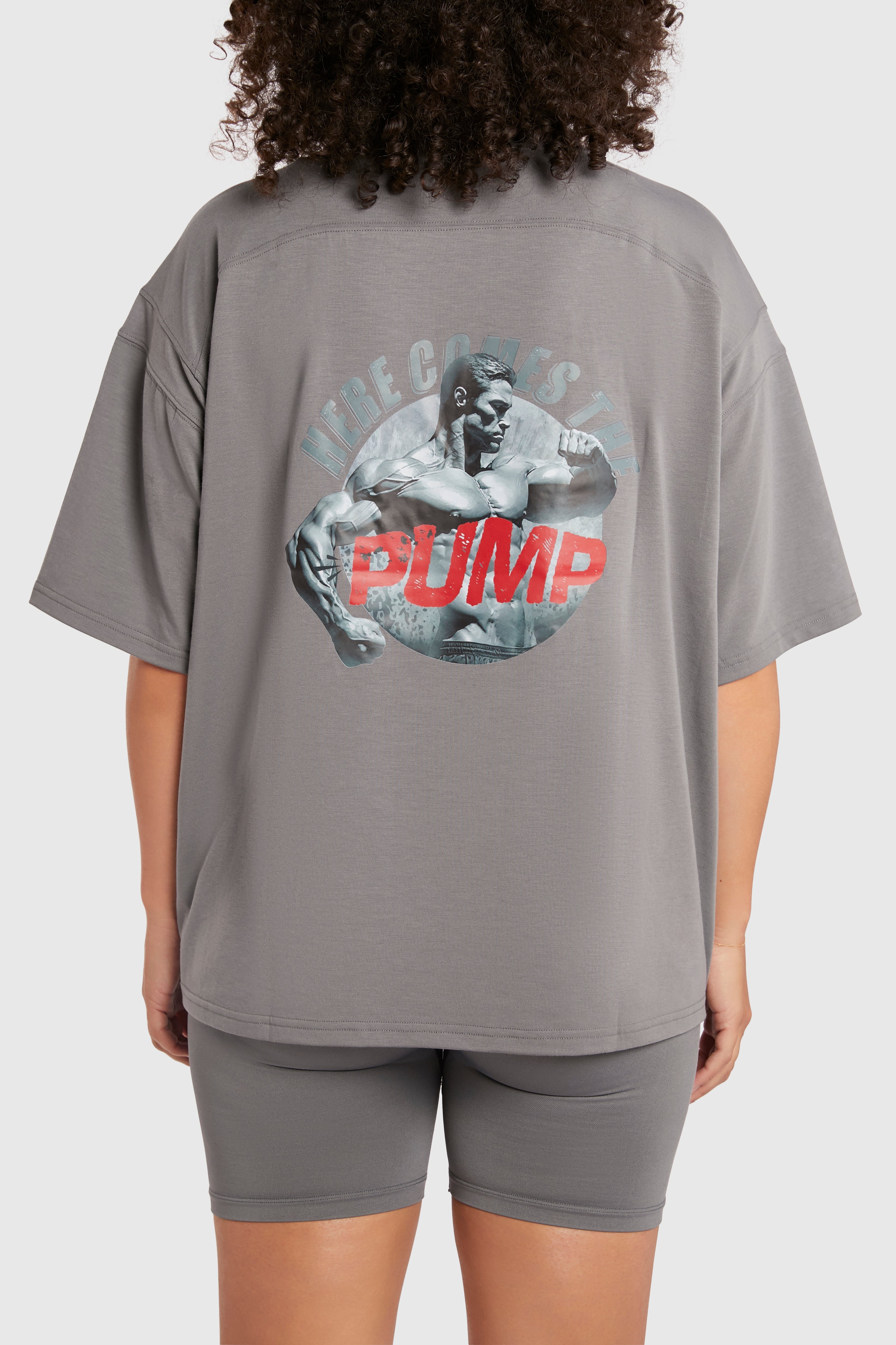 Graphic Oversized Tee - Here Comes the Pump - Poppy Seed Grey