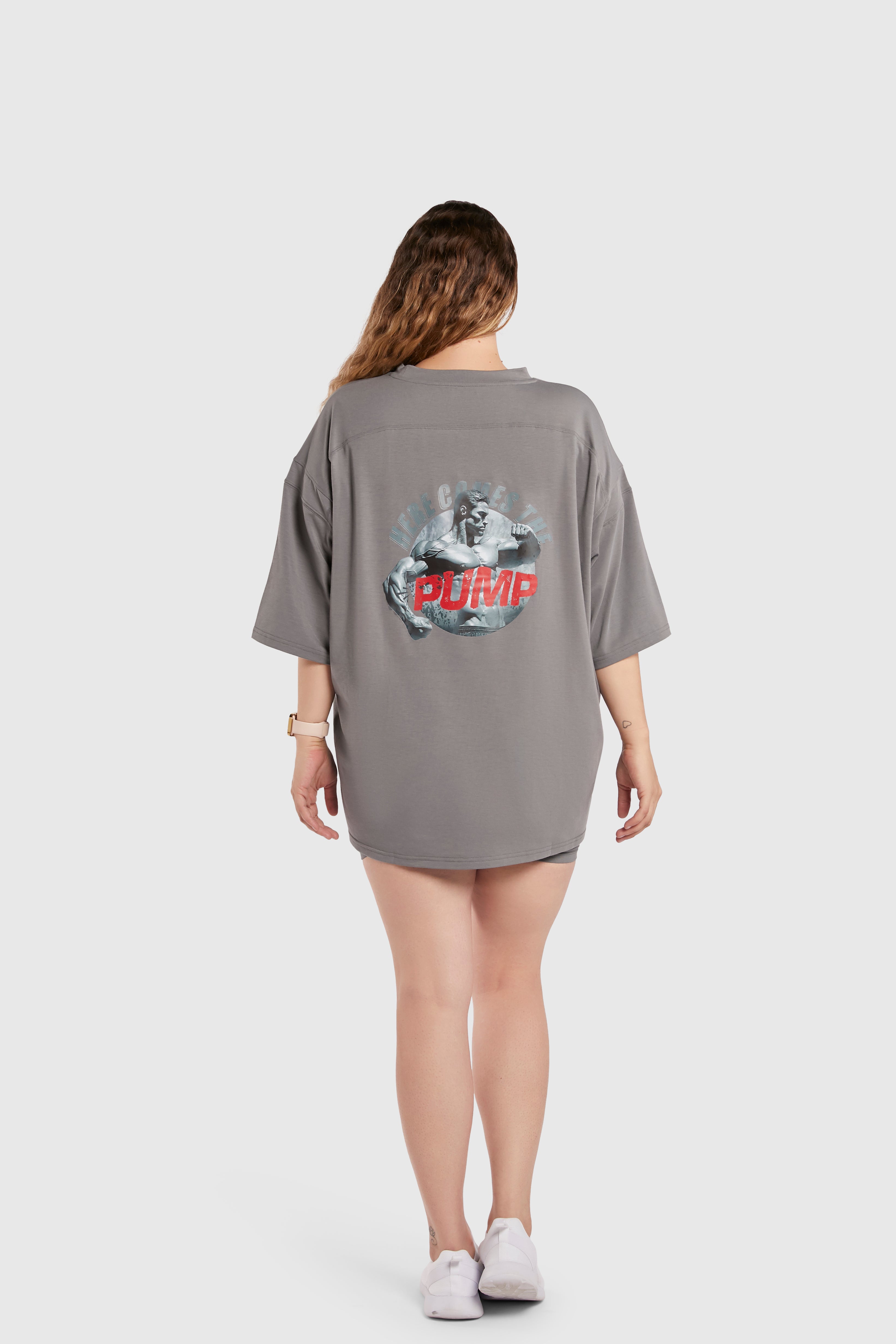 Graphic Oversized Tee - Here Comes the Pump - Poppy Seed Grey