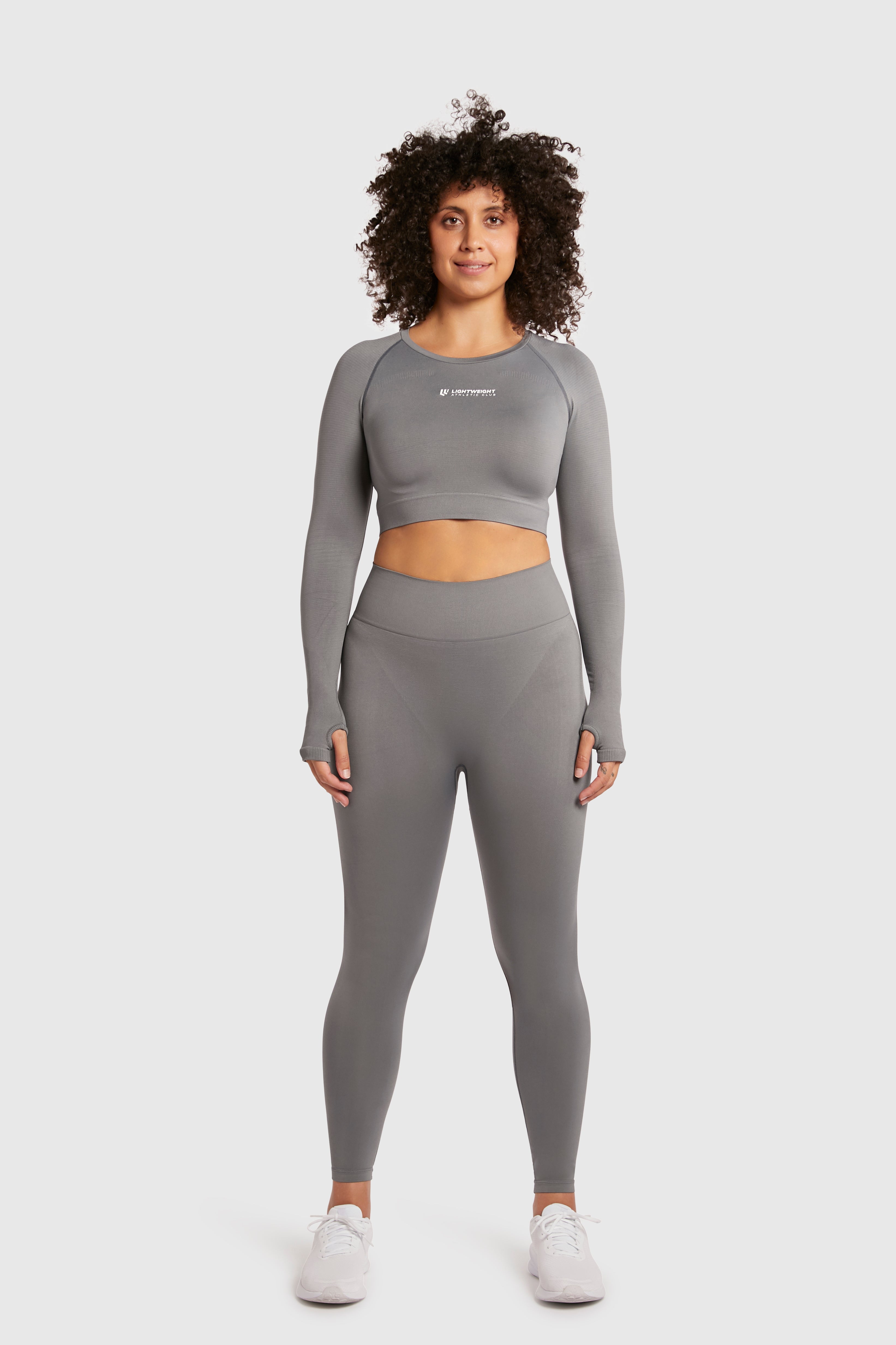 Women&#39;s Long Sleeve Compression Crop - Poppy Seed Grey