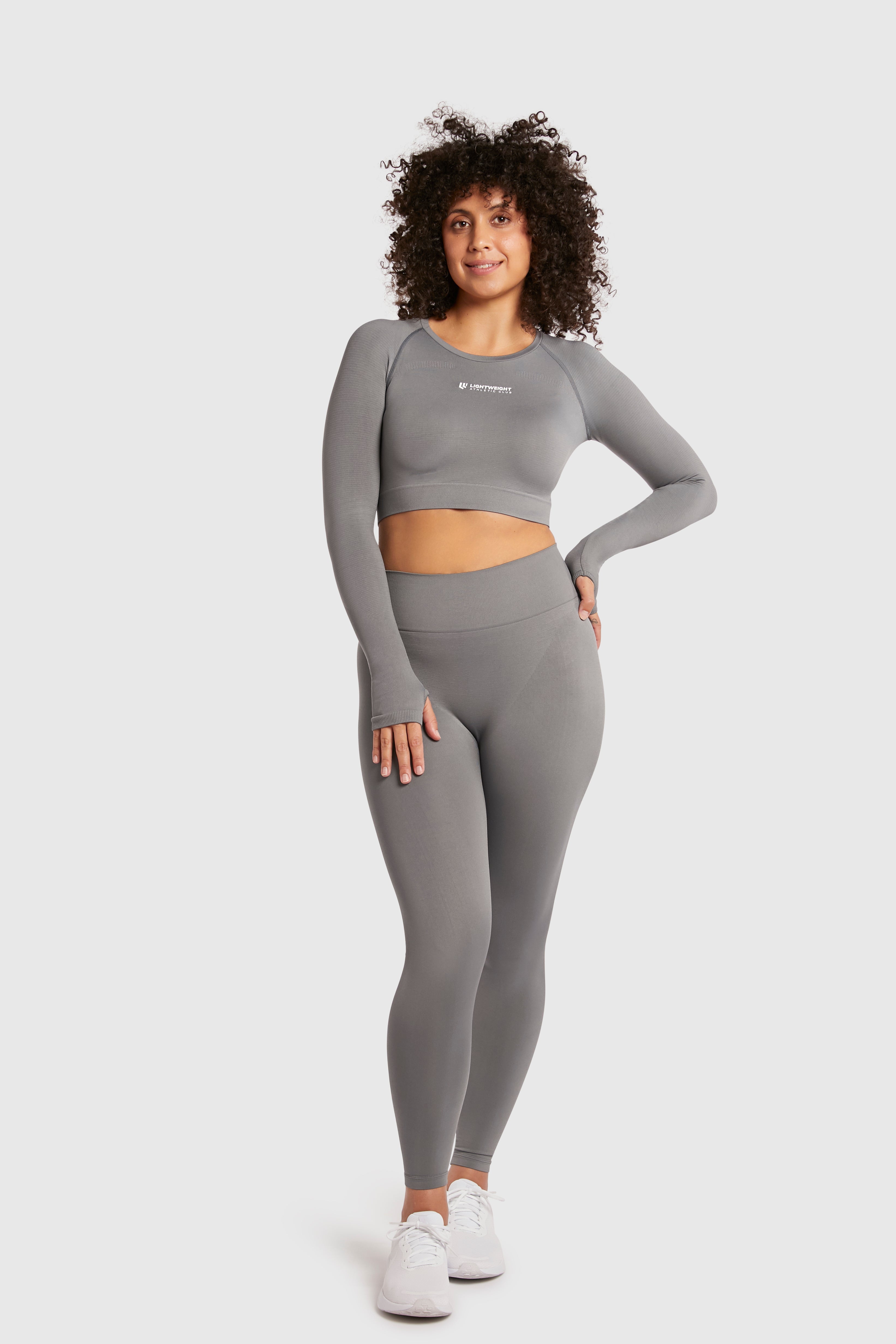 Women&#39;s Long Sleeve Compression Crop - Poppy Seed Grey