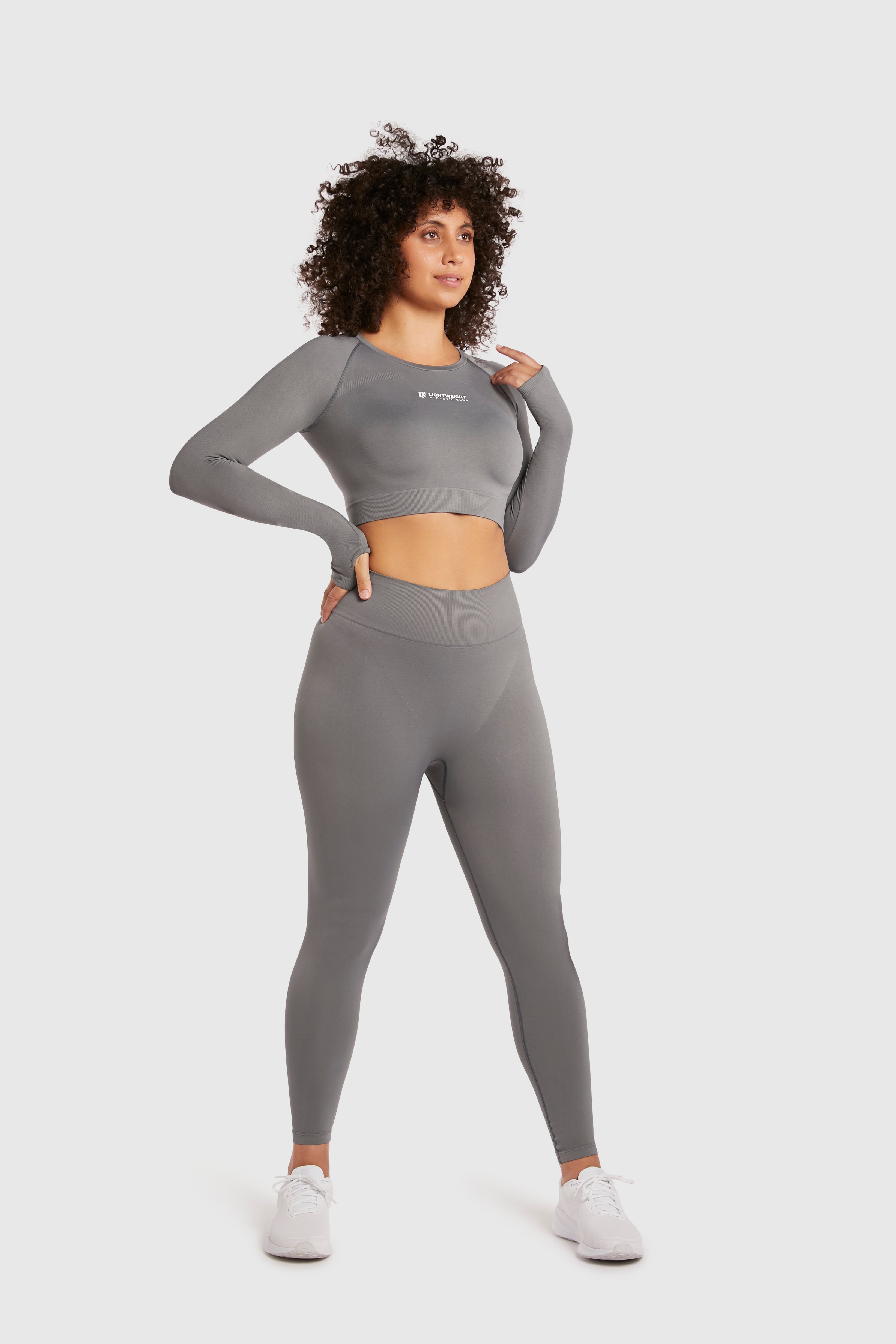 Women&#39;s Long Sleeve Compression Crop - Poppy Seed Grey