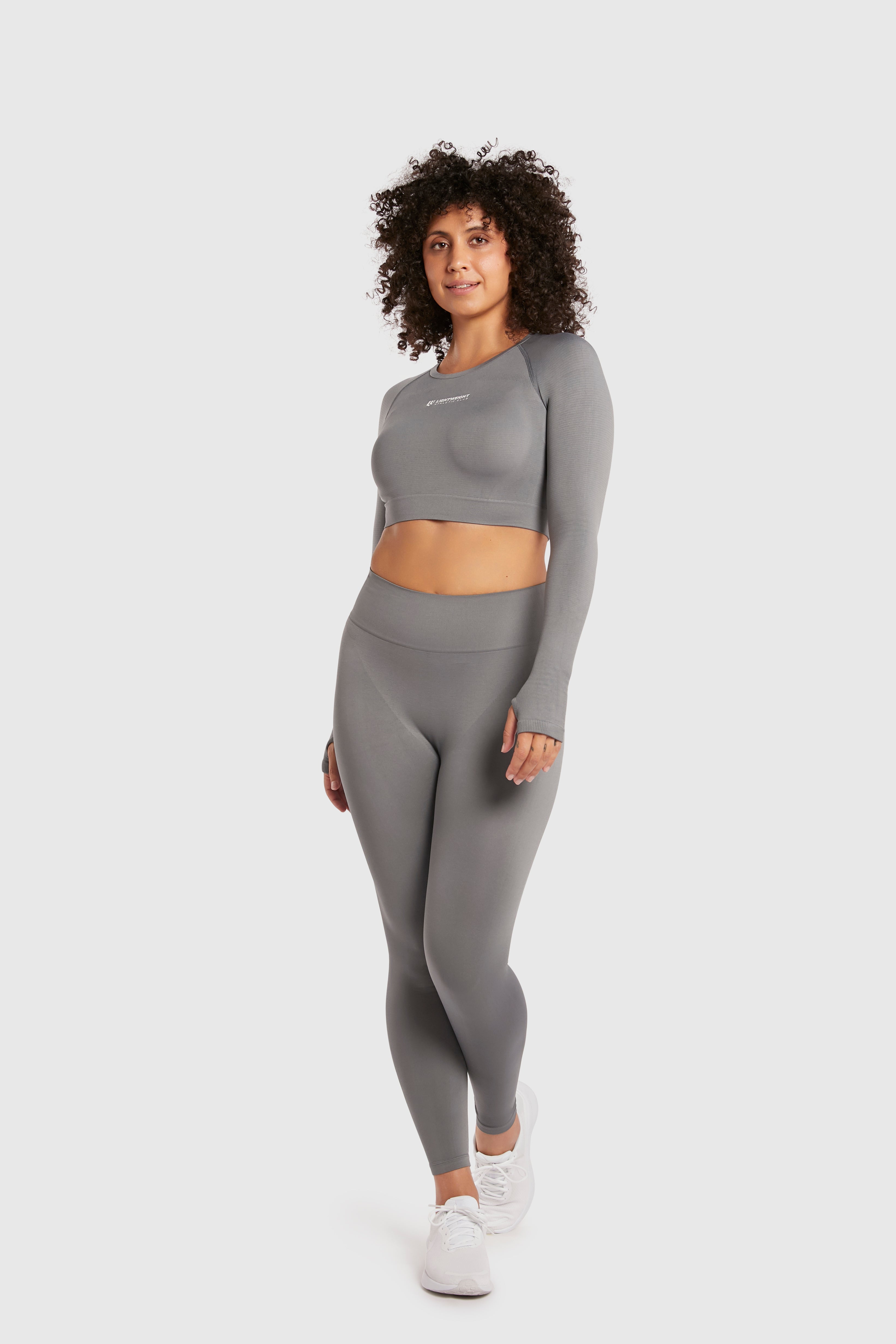 Women&#39;s Long Sleeve Compression Crop - Poppy Seed Grey