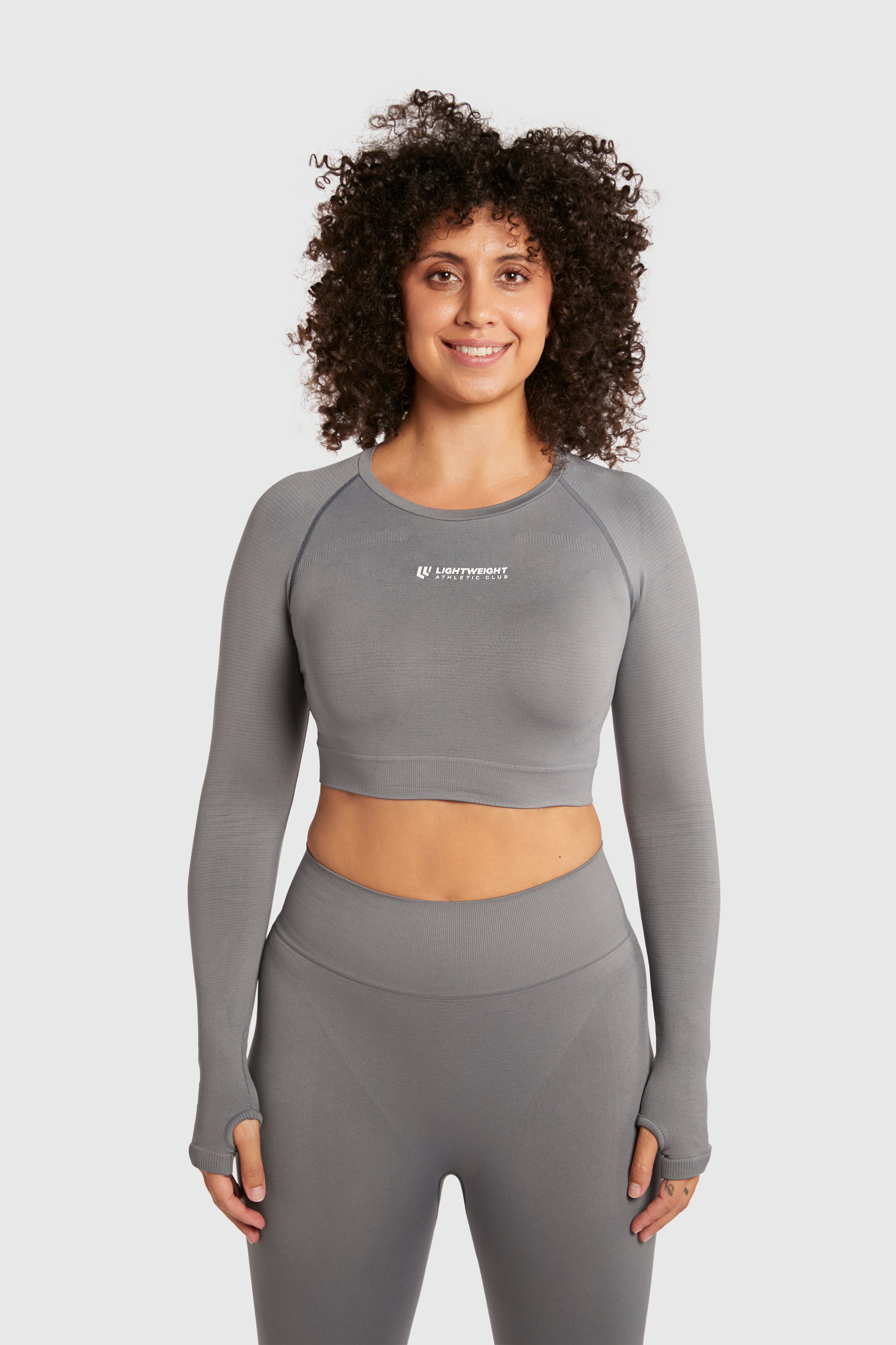 Women&#39;s Long Sleeve Compression Crop - Poppy Seed Grey