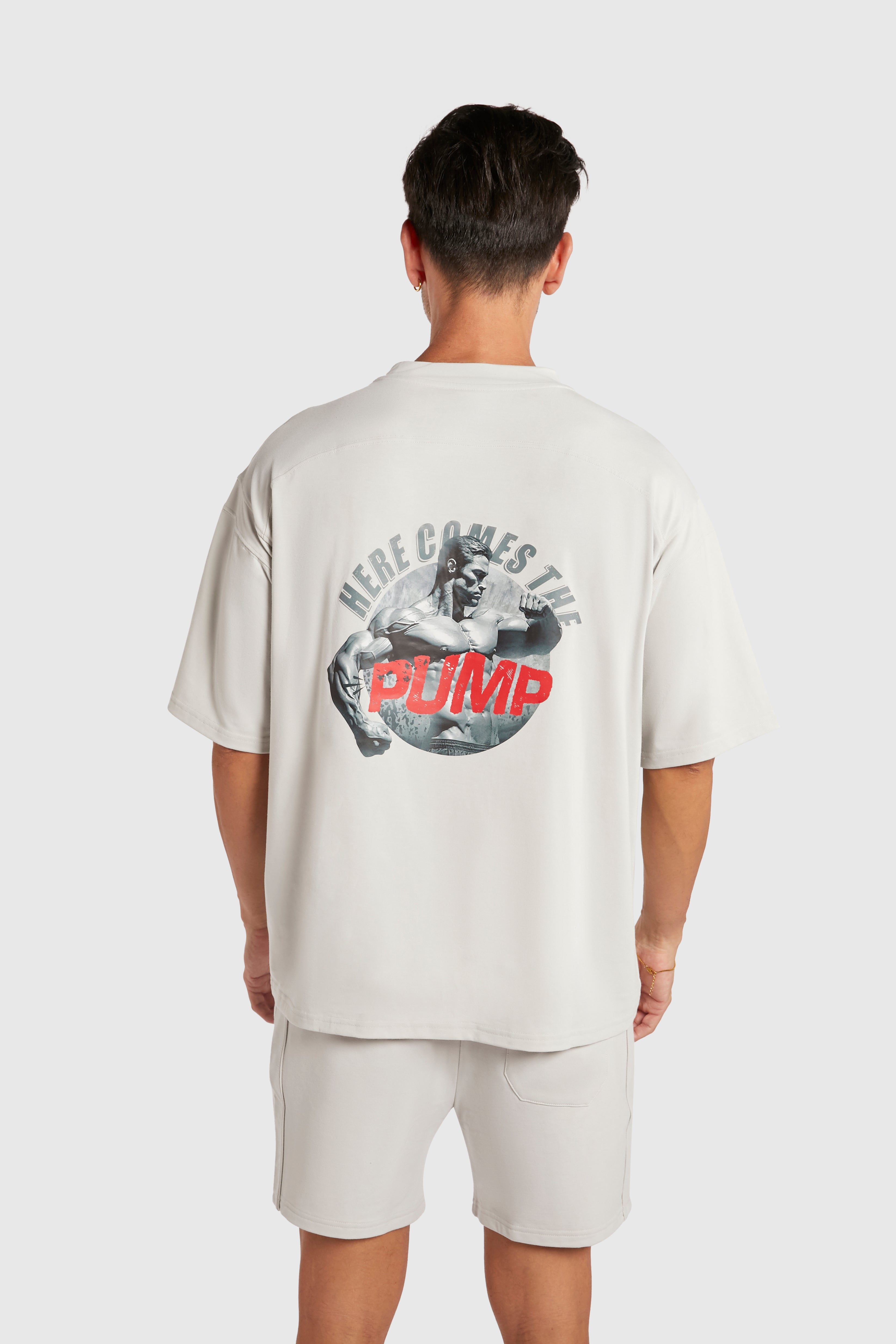 Graphic Oversized Tee - Here Comes the Pump - Glacier Grey