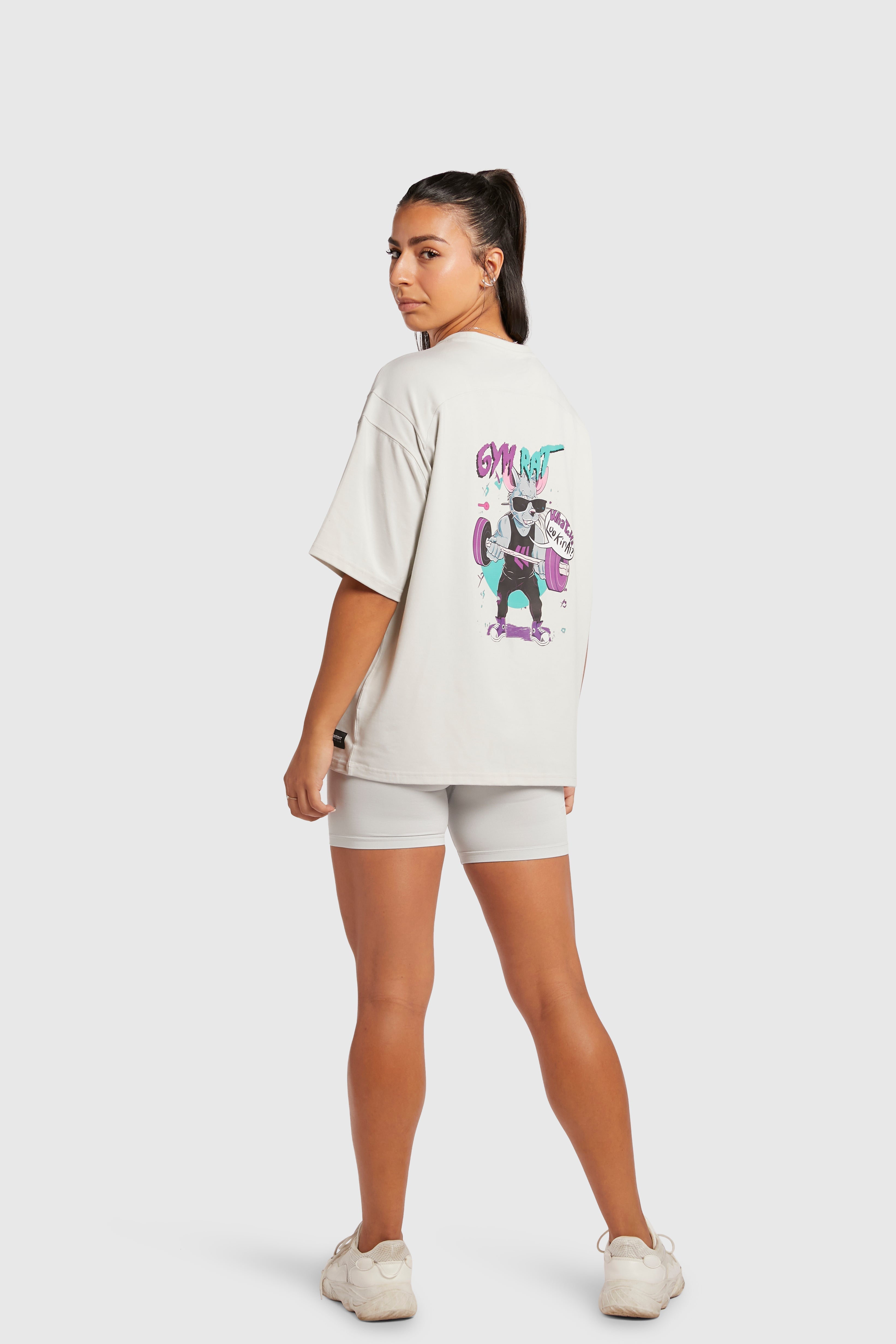 Graphic Oversized Tee - Gym Rat - Glacier Grey