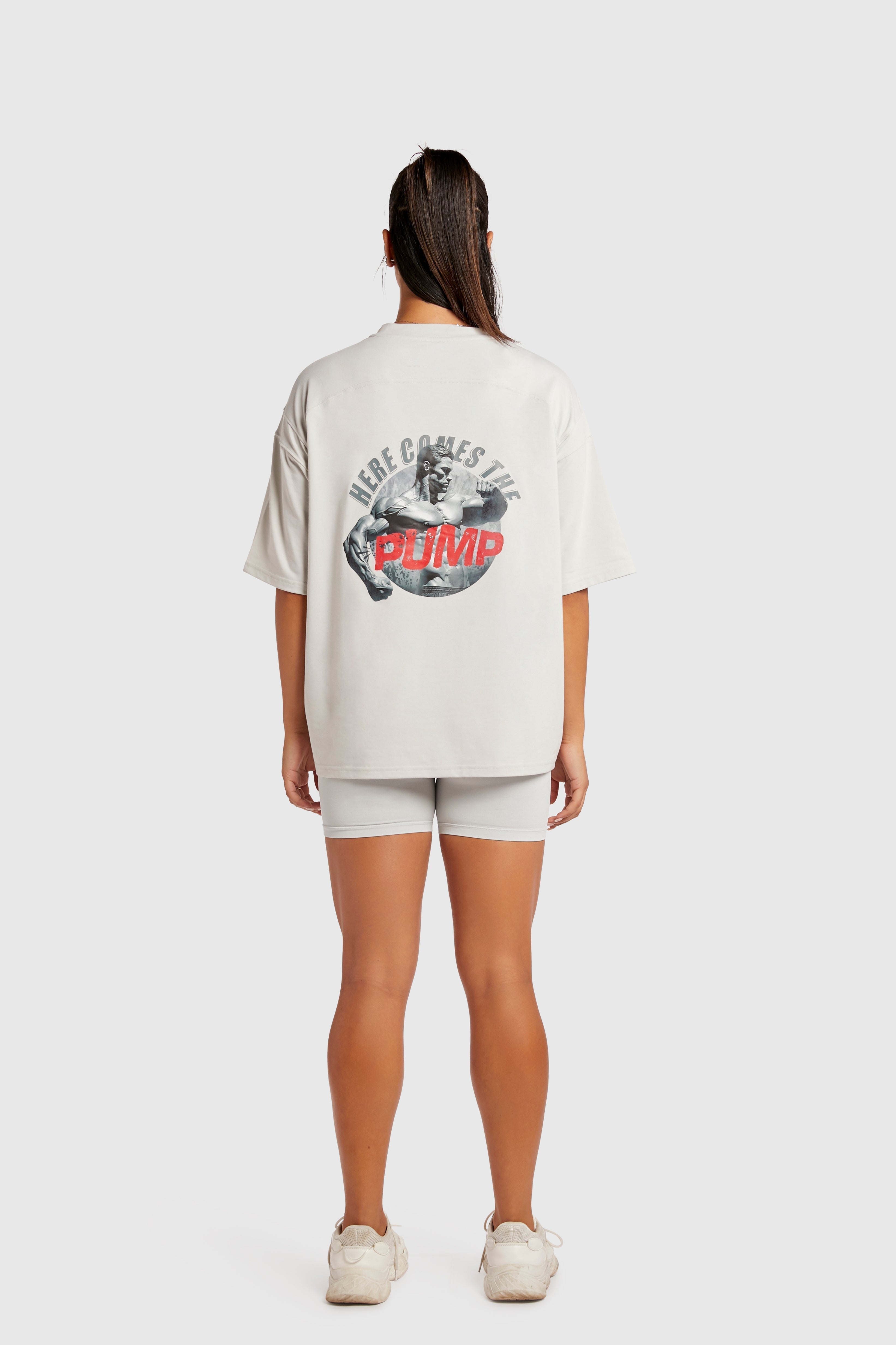 Graphic Oversized Tee - Here Comes the Pump - Glacier Grey