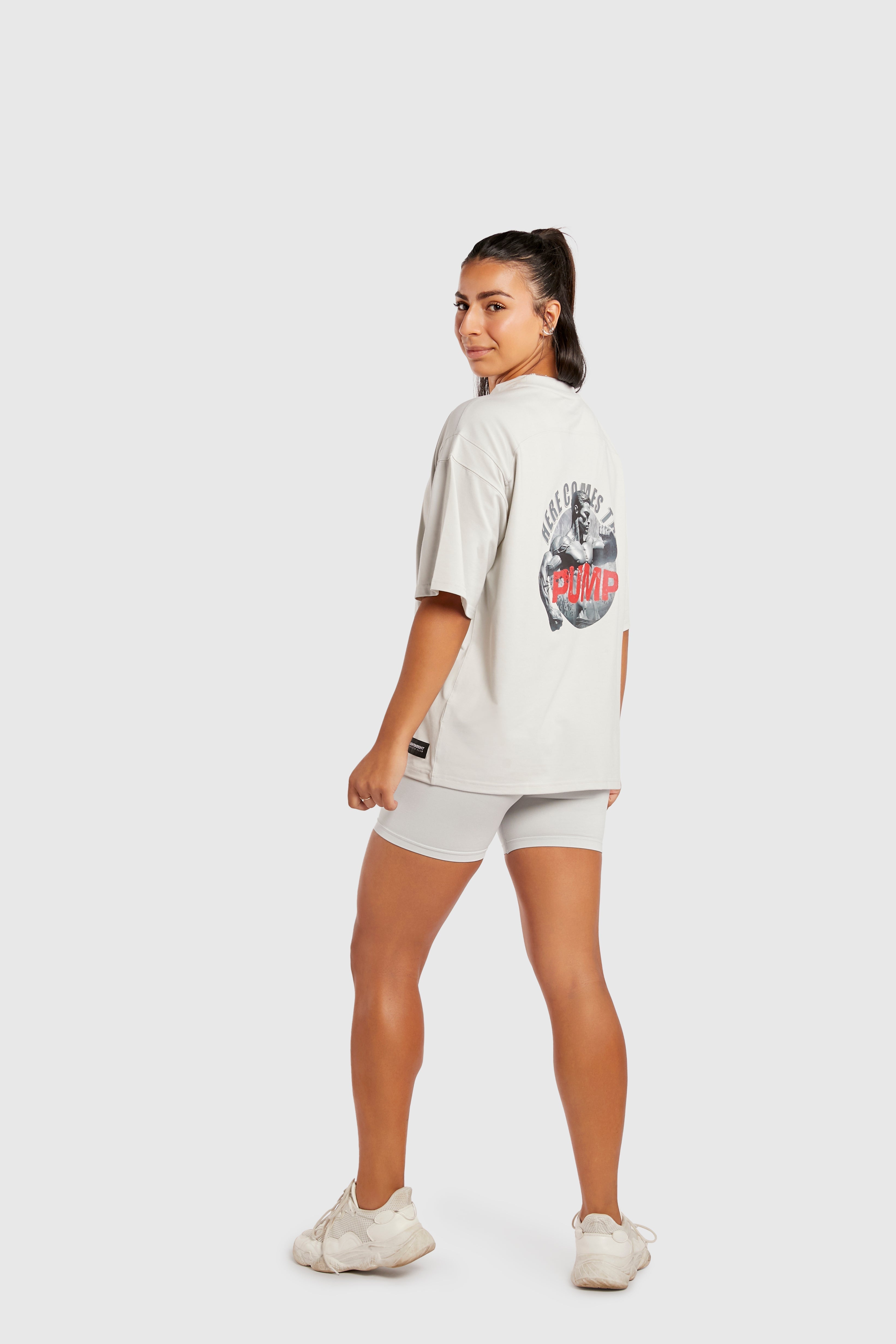 Graphic Oversized Tee - Here Comes the Pump - Glacier Grey