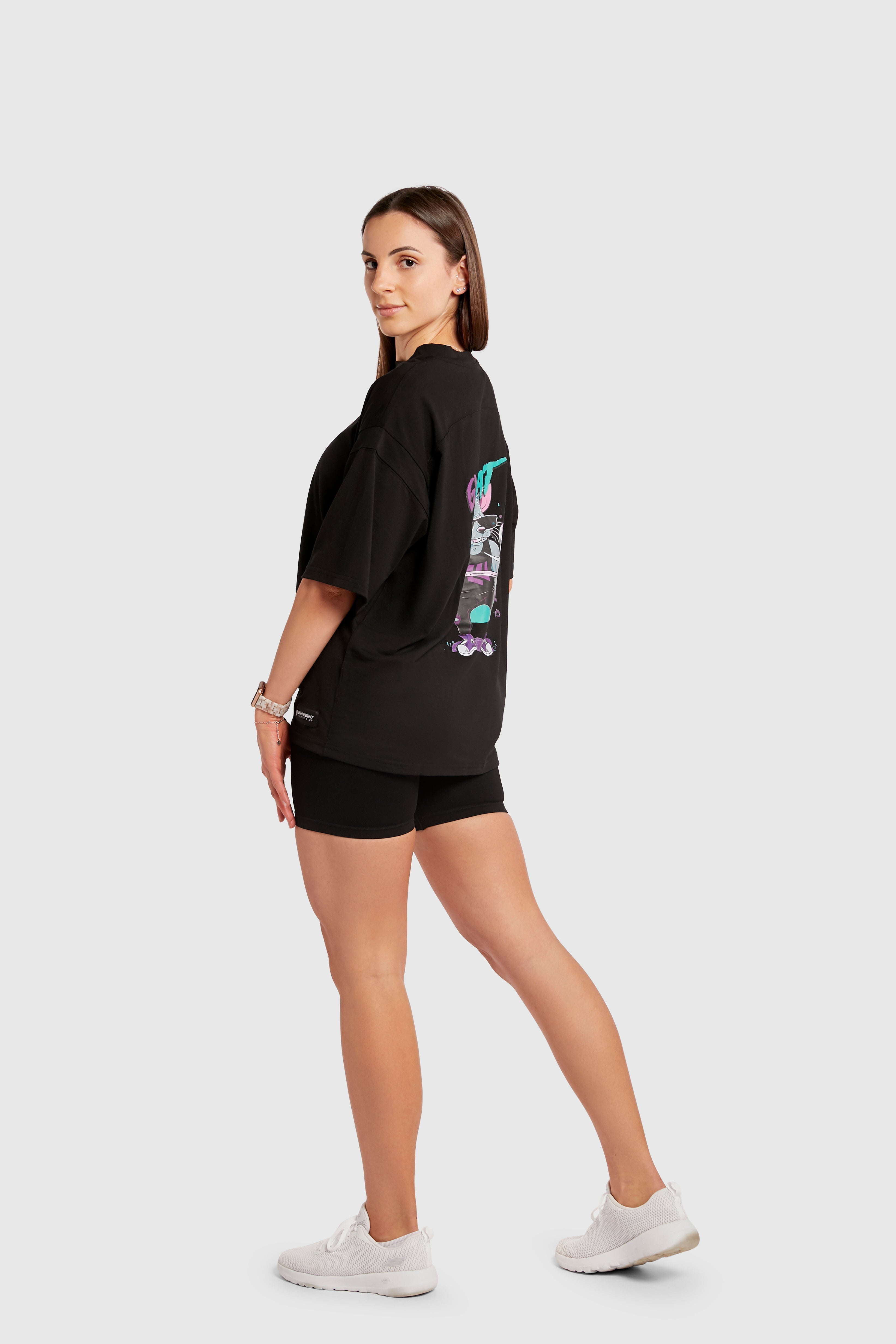 Graphic Oversized Tee - Gym Rat - Black