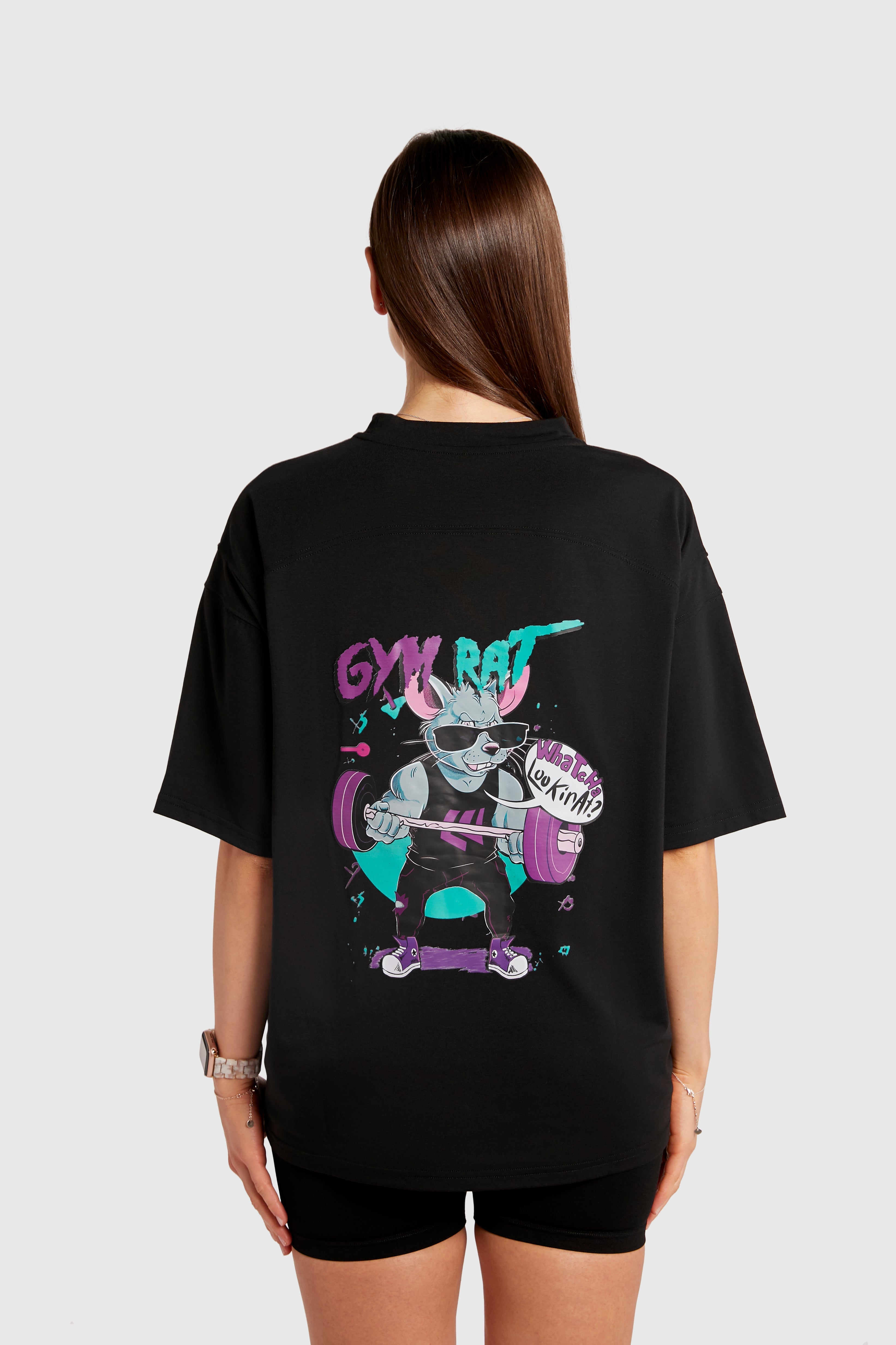 Graphic Oversized Tee - Gym Rat - Black