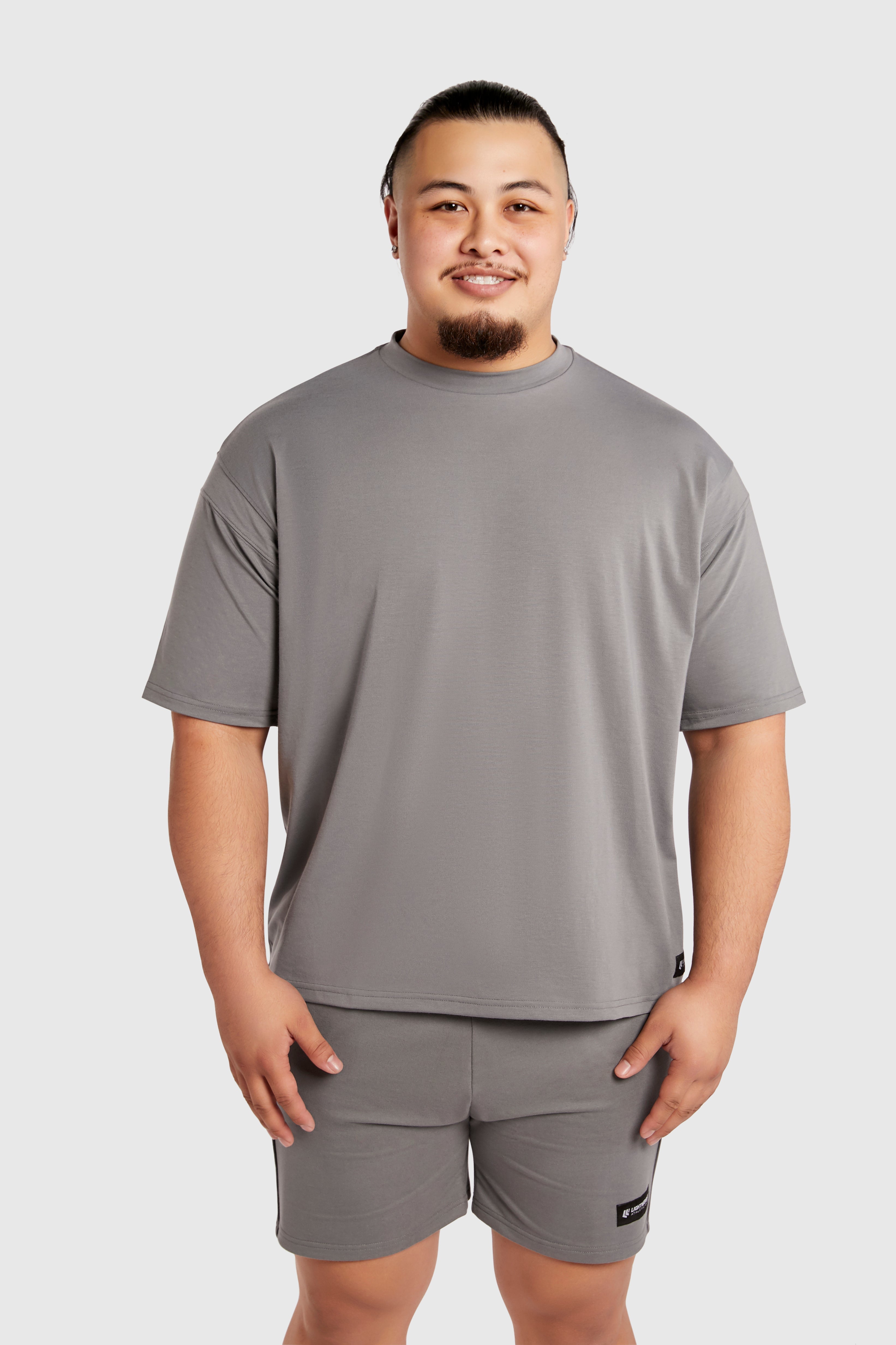 Graphic Oversized Tee - Gym Rat - Poppy Seed Grey