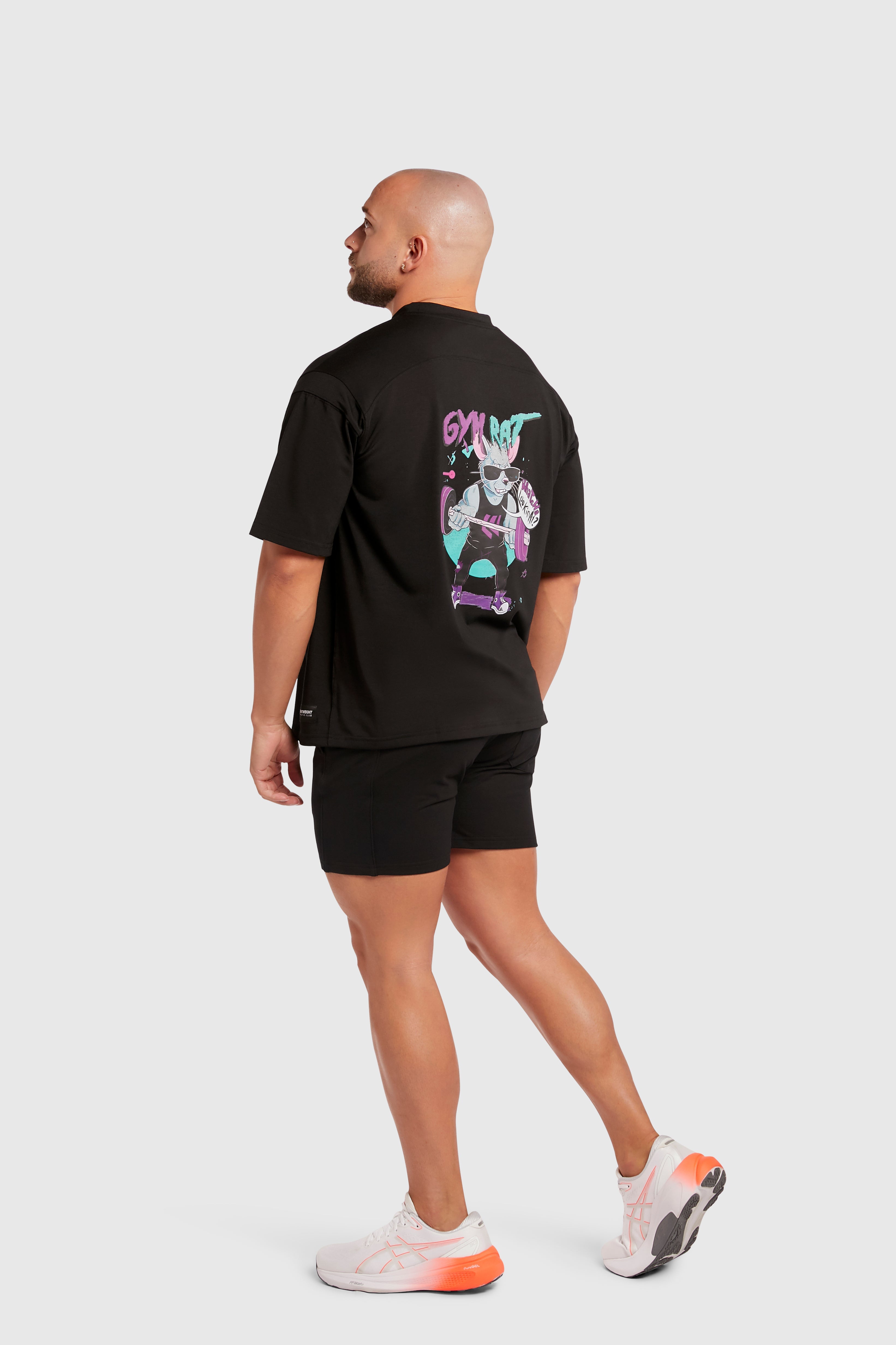 Graphic Oversized Tee - Gym Rat - Black