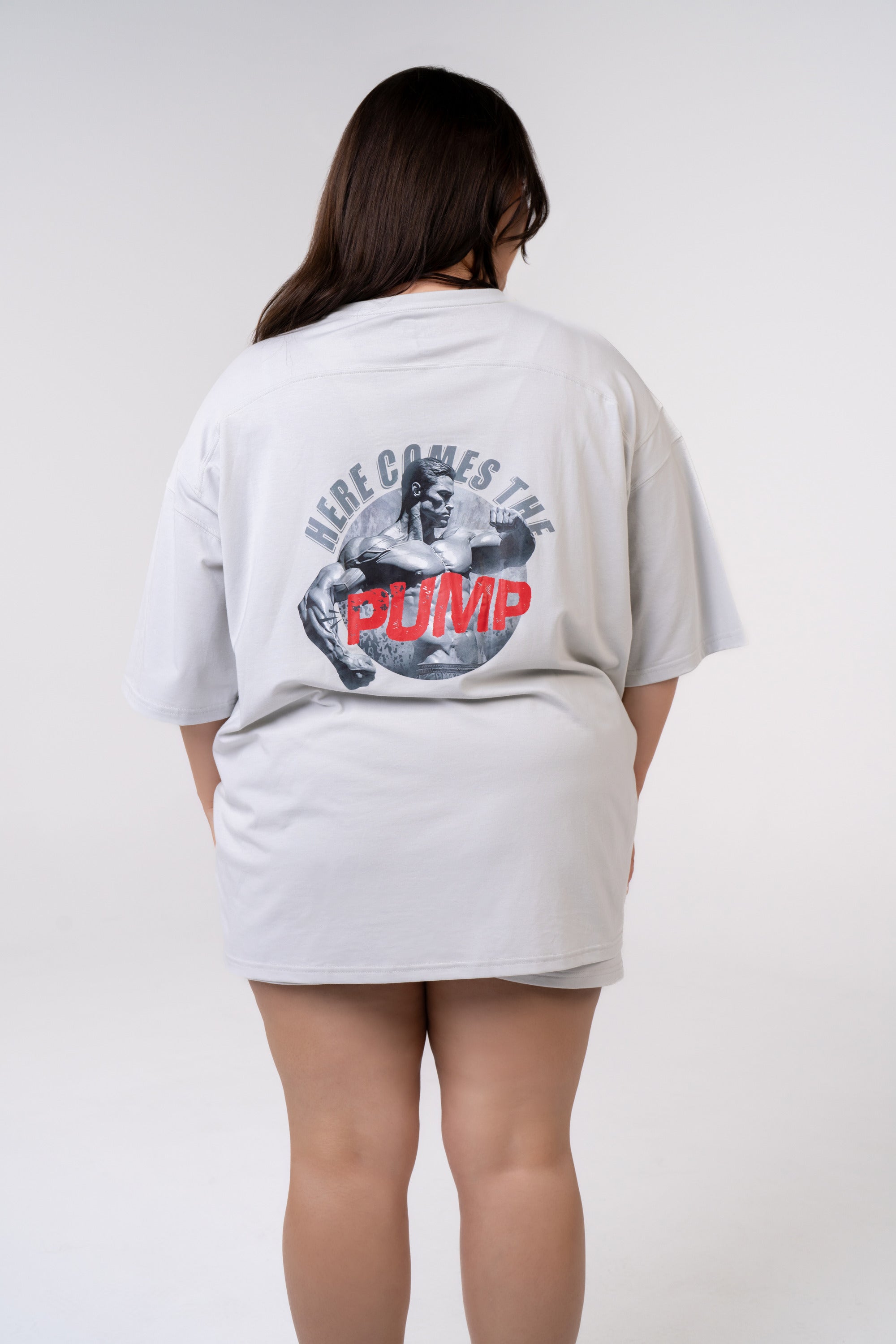 Graphic Oversized Tee - Here Comes the Pump - Poppy Seed Grey